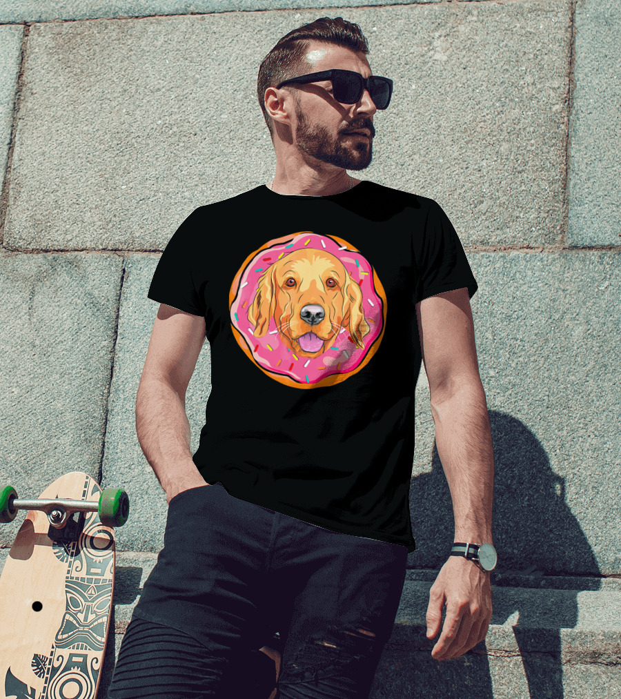 Funny Golden Retriever Donut Dog Face T-Shirt