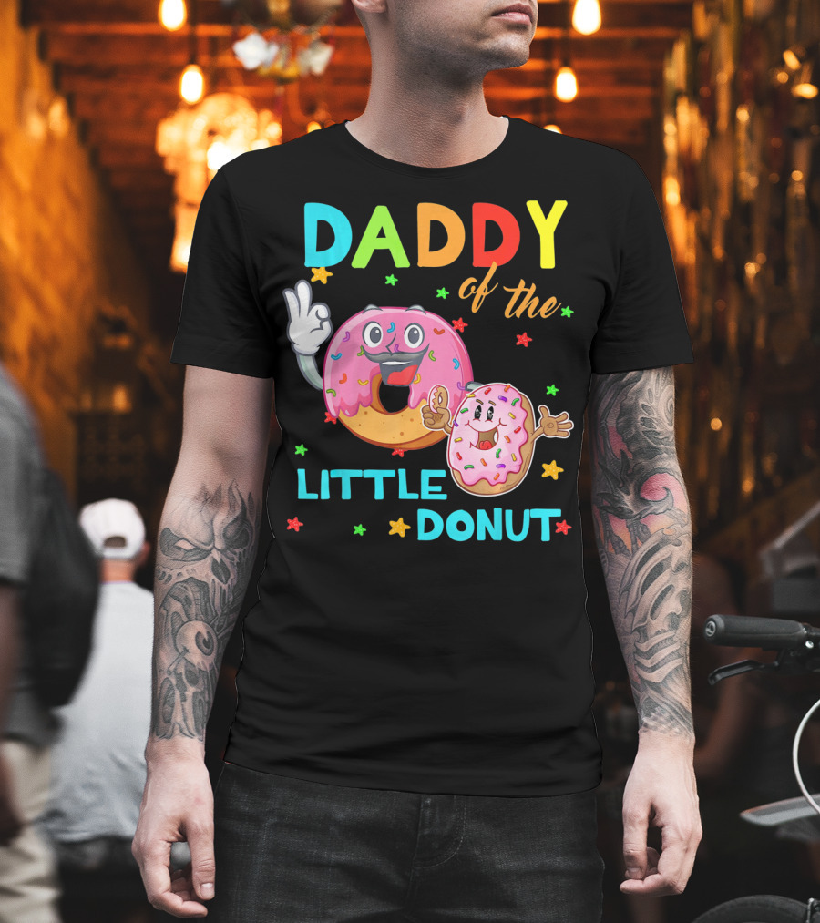 Daddy of the Little Donut Birthday Celebration with Colorful Cartoon Donuts T-Shirt