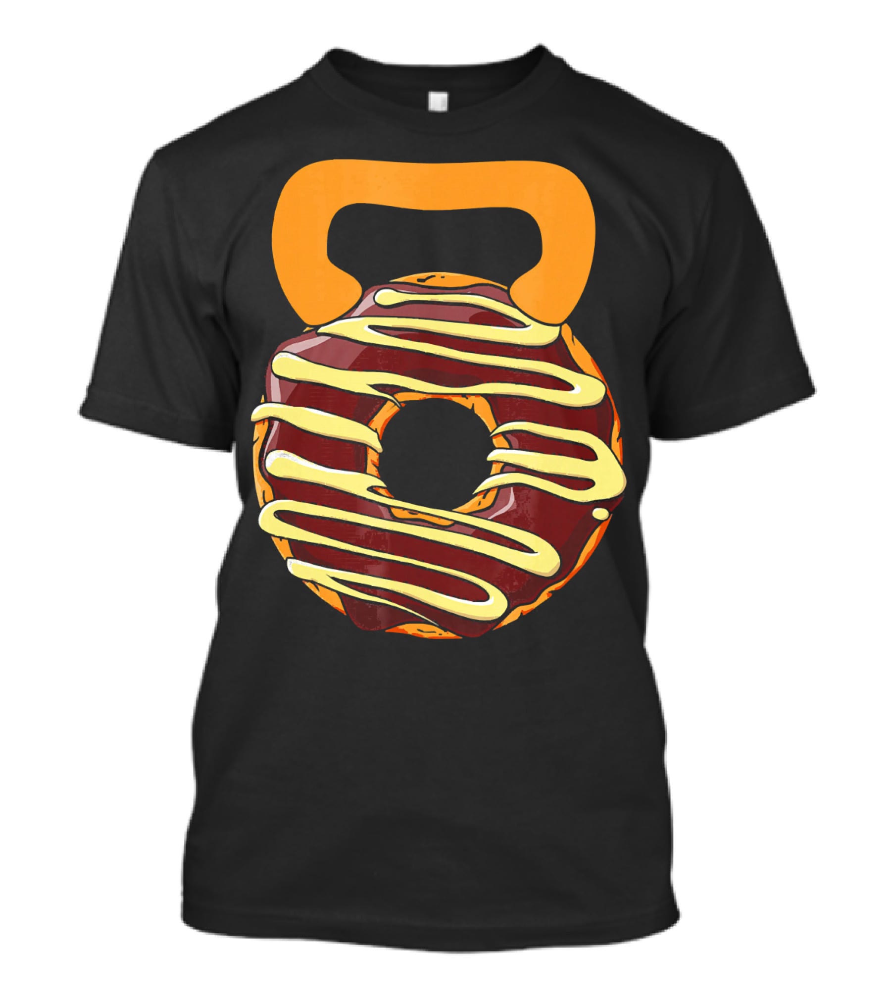 Funny Donut Kettlebell Shape With Chocolate And Yellow Icing T-Shirt