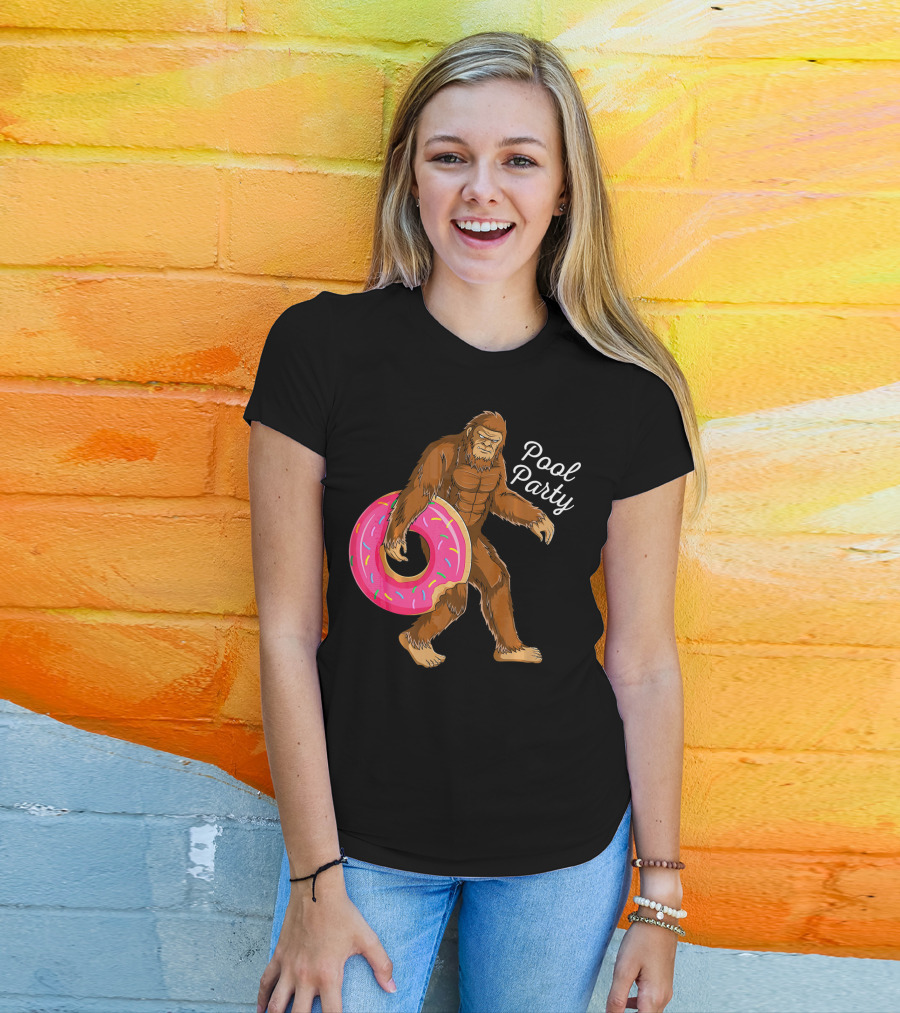 Pool Party Bigfoot Sasquatch With Donut Floaty T-Shirt