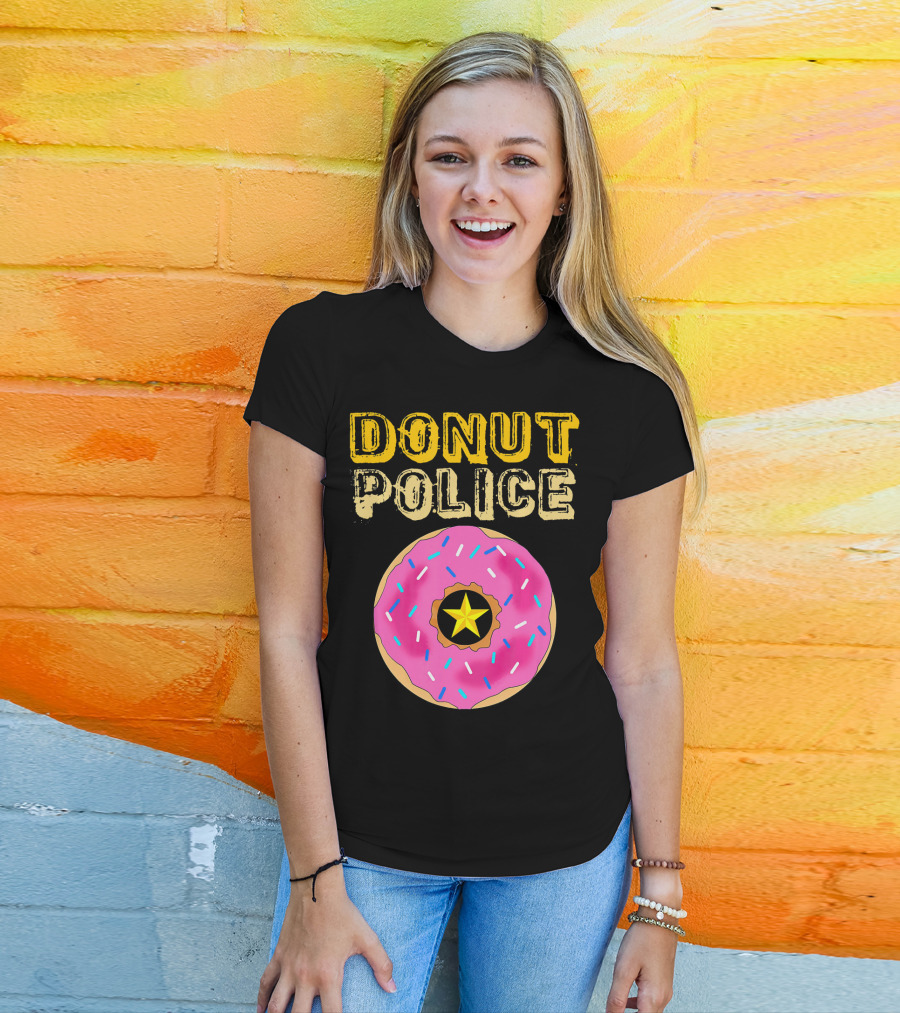 Donut Police Funny Doughnut Lovers And Pink Sprinkled Star Badge T-Shirt