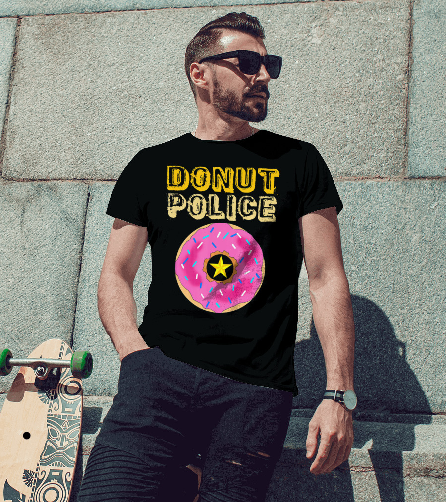 Donut Police Funny Doughnut Lovers And Pink Sprinkled Star Badge T-Shirt