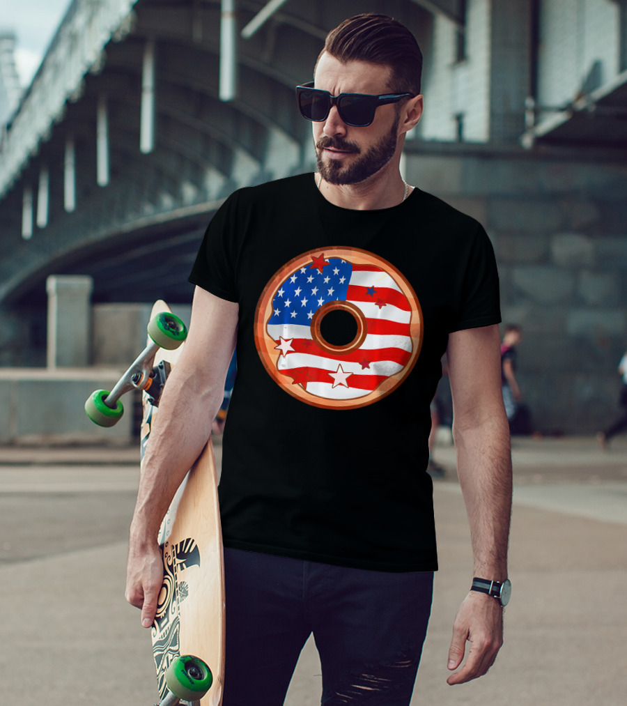 American Flag Donut USA Patriotic Doughnut T-Shirt