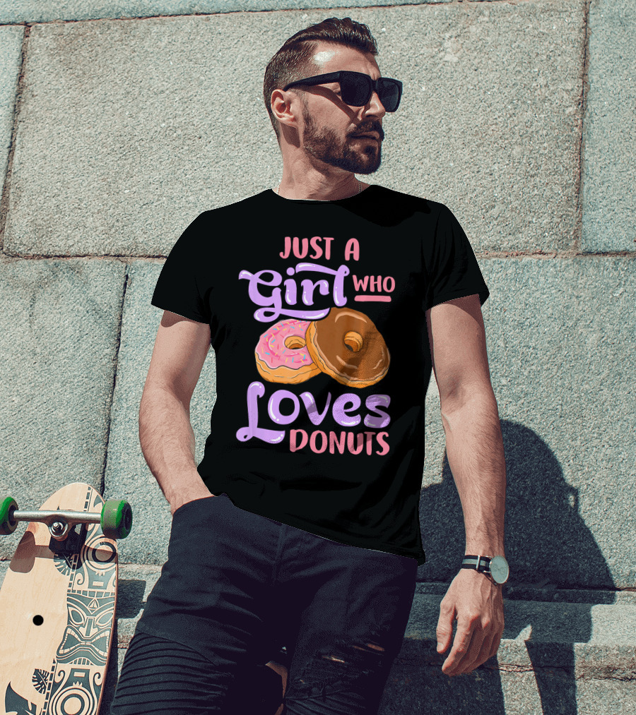 Just A Girl Who Loves Donuts Pink And Chocolate Dougnuts T-Shirt