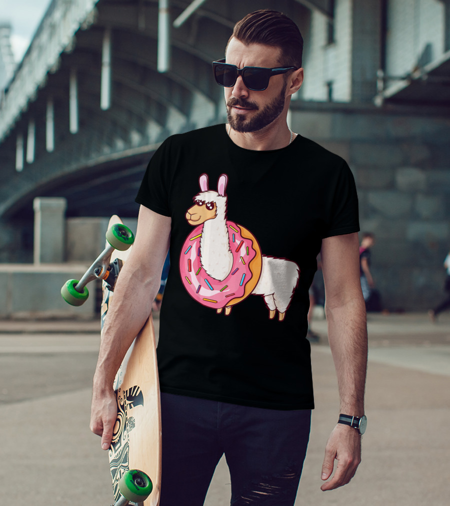 Cute Llama In A Sprinkled Donut Hole Alpaca T-Shirt