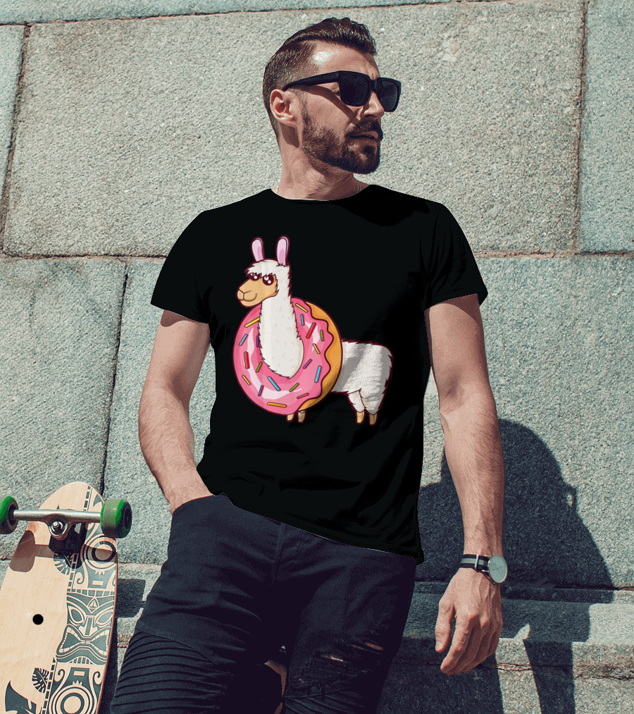 Cute Llama In A Sprinkled Donut Hole Alpaca T-Shirt