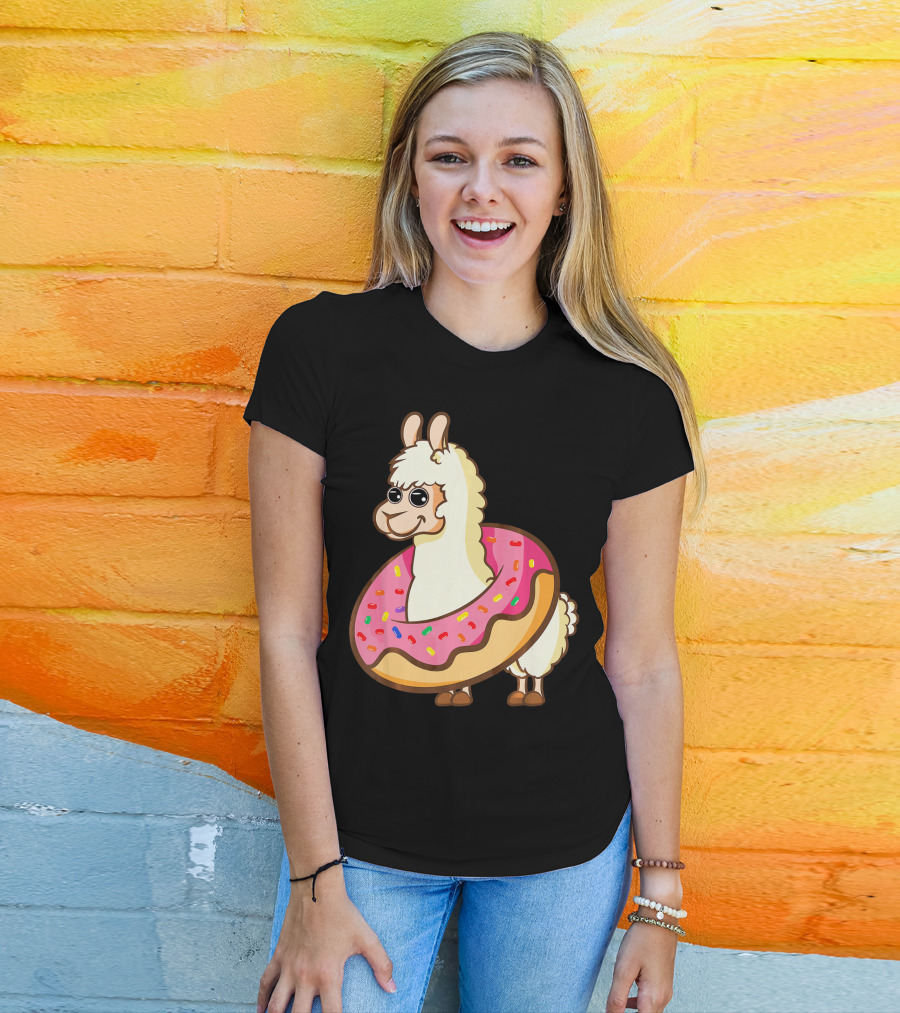 Cute Funny Llama With Sprinkled Donut Tube T-Shirt