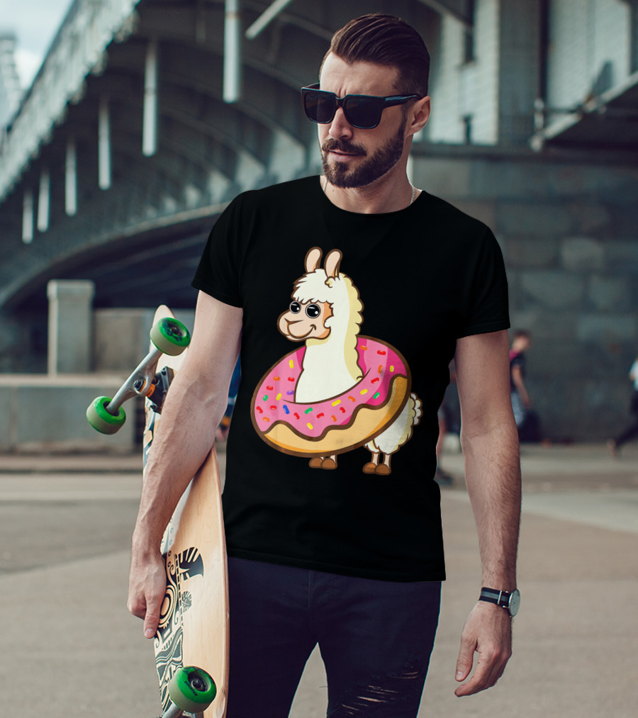 Cute Funny Llama With Sprinkled Donut Tube T-Shirt