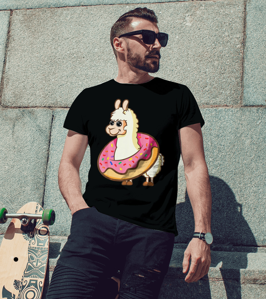 Cute Funny Llama With Sprinkled Donut Tube T-Shirt