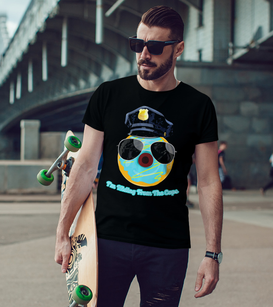 I'm Hiding From The Cops Funny Donut Police Hat Sunglasses T-Shirt