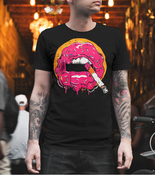 Donut Lips Cigarette Cool Sweet Doughnut T-Shirt Donut Lips Cigarette Cool Sweet Doughnut T-Shirt