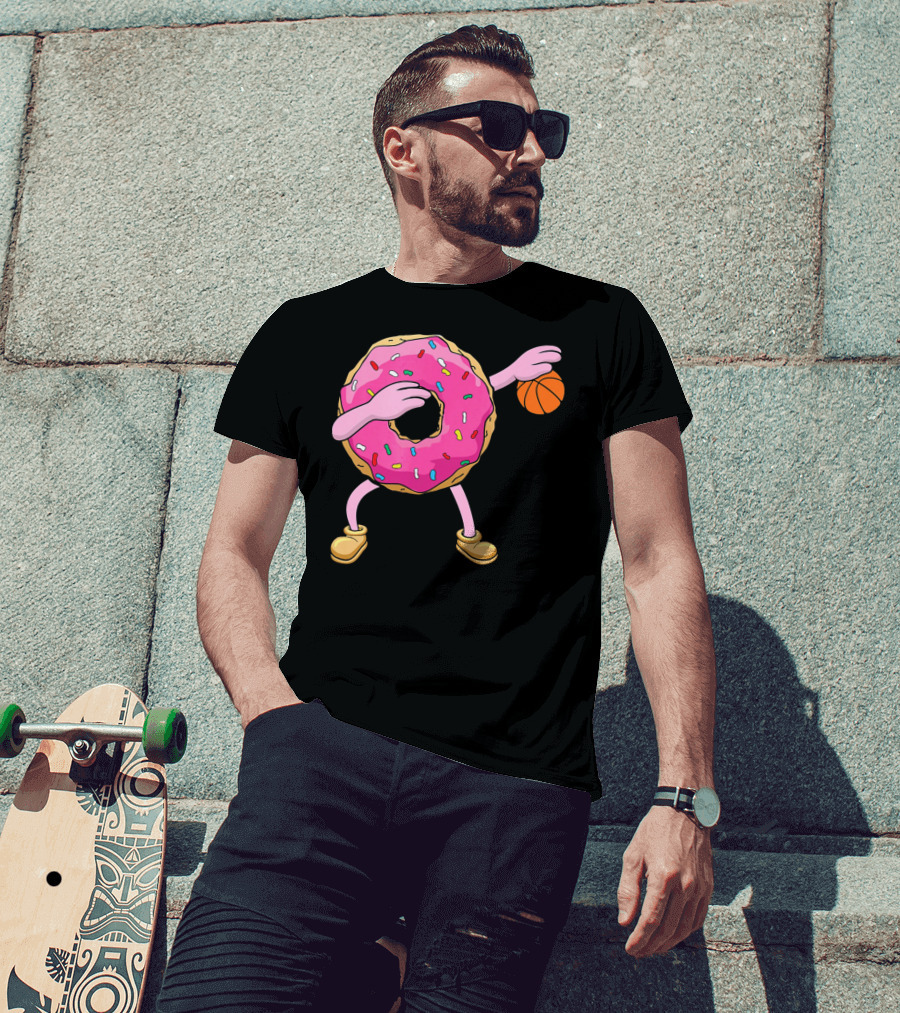 Dabbing Donut Donut Dab Basketball With Sprinkles And Pink Frosting T-Shirt