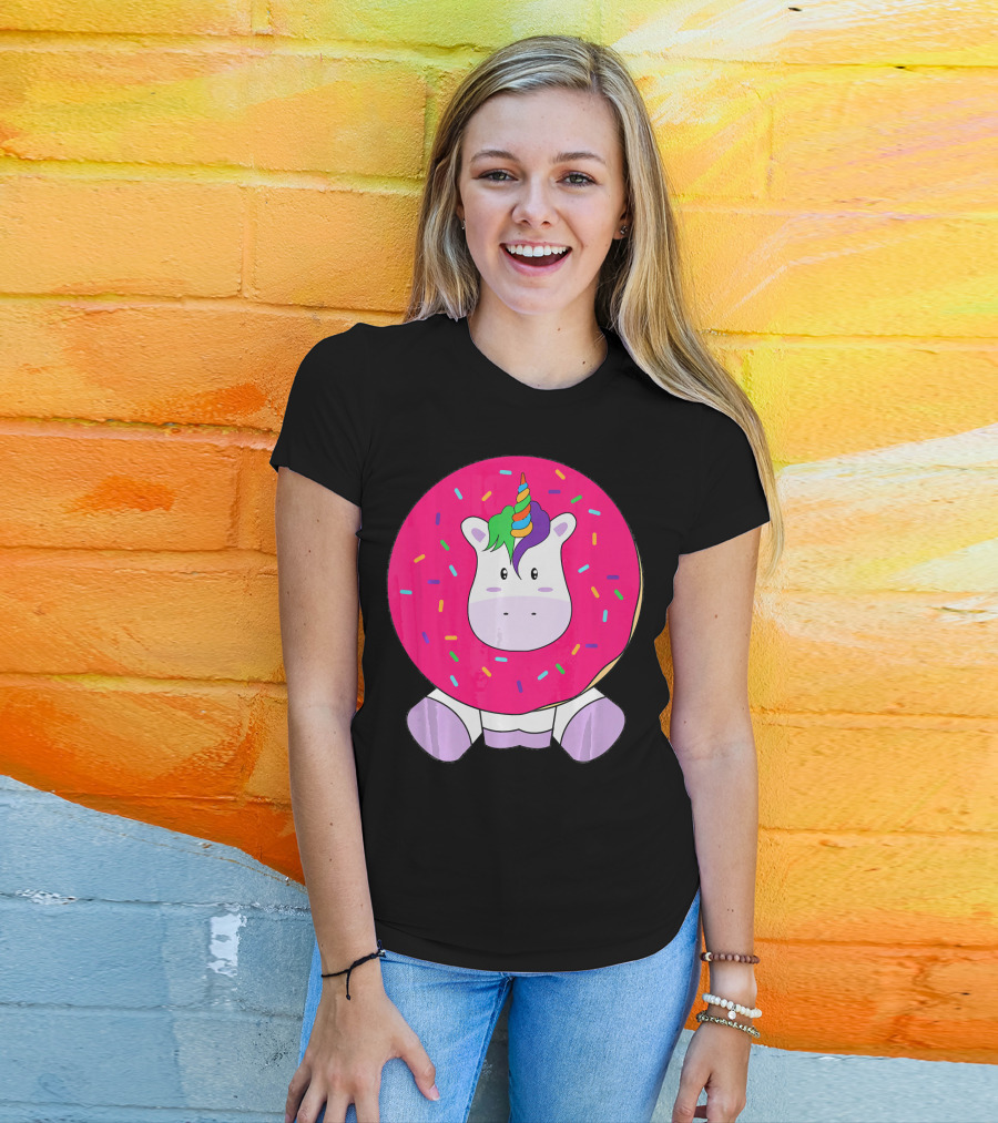 Kawaii Unicorn Donut With Sprinkles Cute Girly T-Shirt