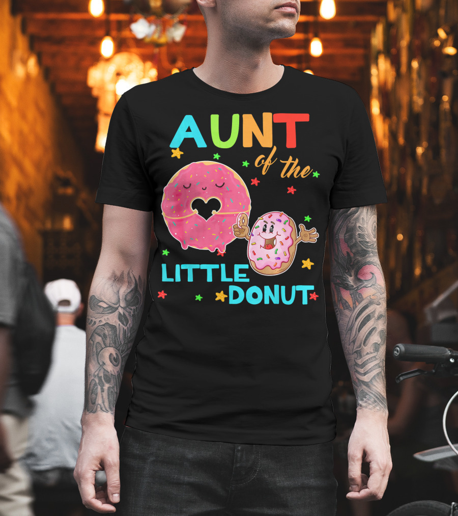 Aunt Of The Little Donut Birthday Colorful Star Sprinkles T-Shirt