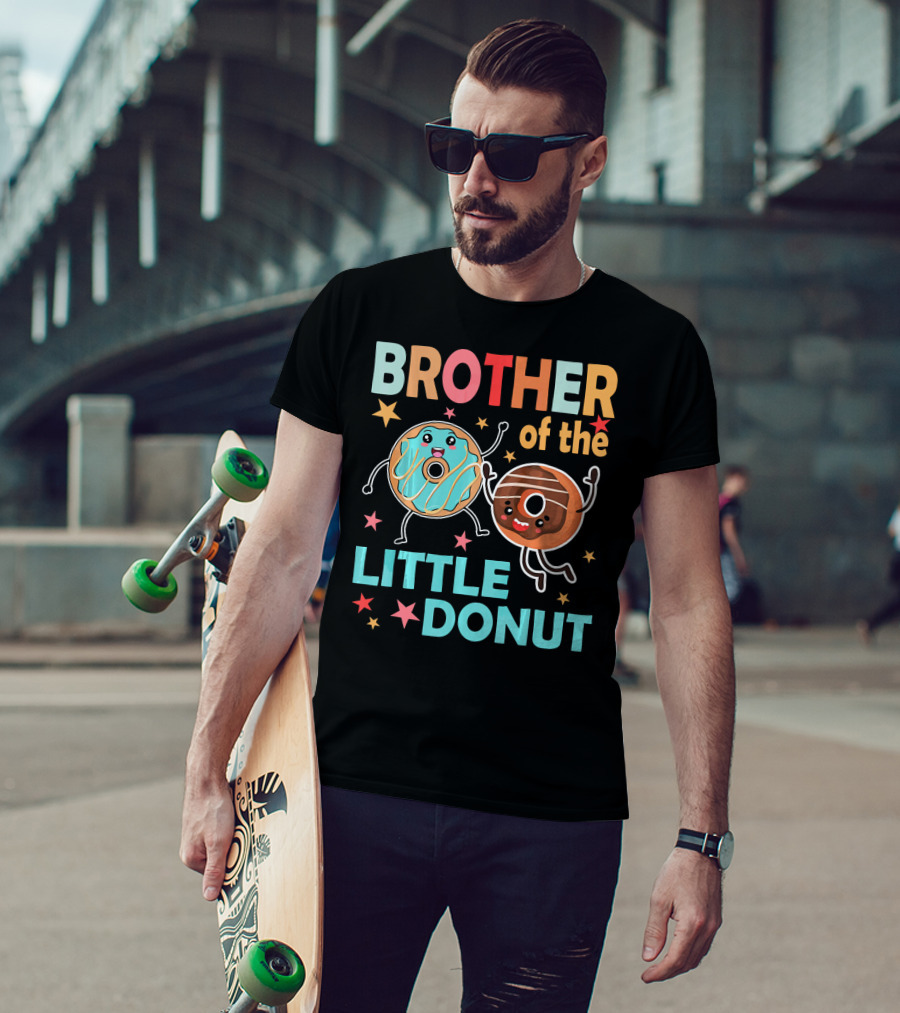 BROTHER OF THE LITTLE DONUT Cute Cartoon Characters With Stars And Sprinkles T-Shirt