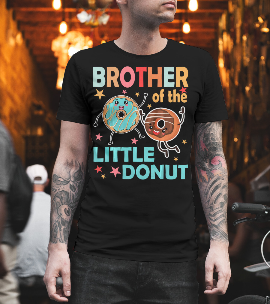 BROTHER OF THE LITTLE DONUT Cute Cartoon Characters with Stars and Sprinkles T-Shirt