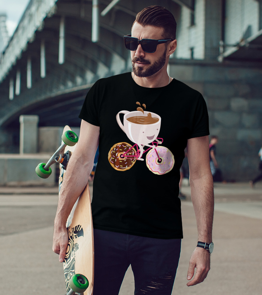Cool Donut Coffee Bicycle Hand Drawn Ill Coffee Mug Riding Donuts Wheels T-Shirt