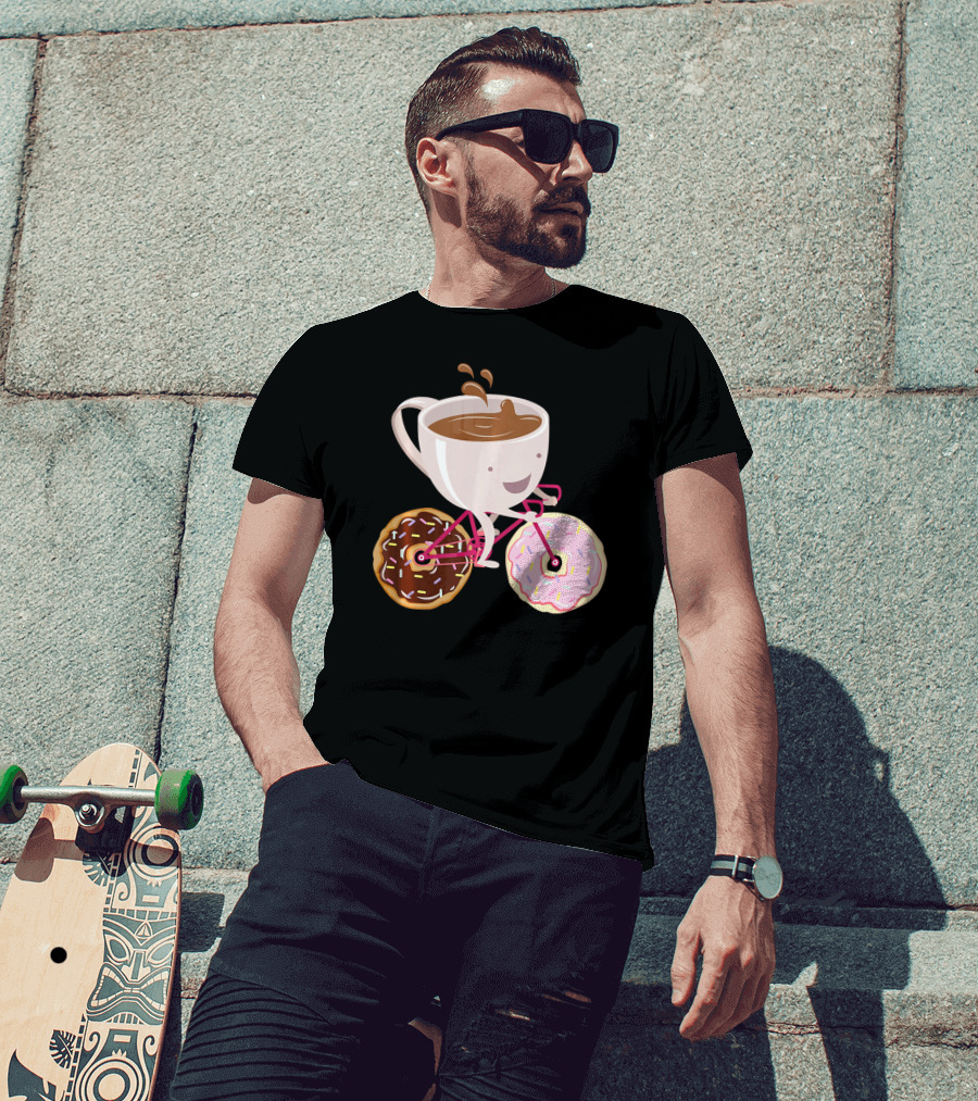 Cool Donut Coffee Bicycle Hand Drawn Ill Coffee Mug Riding Donuts Wheels T-Shirt