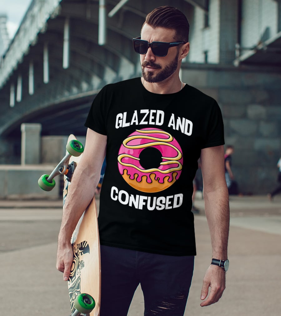 Glazed And Confused Pink Donut With Dripping Icing T-Shirt