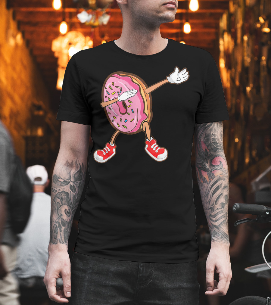 Dabbing Strawberry Frosted Donut with Sprinkles and Red Sneakers T-Shirt