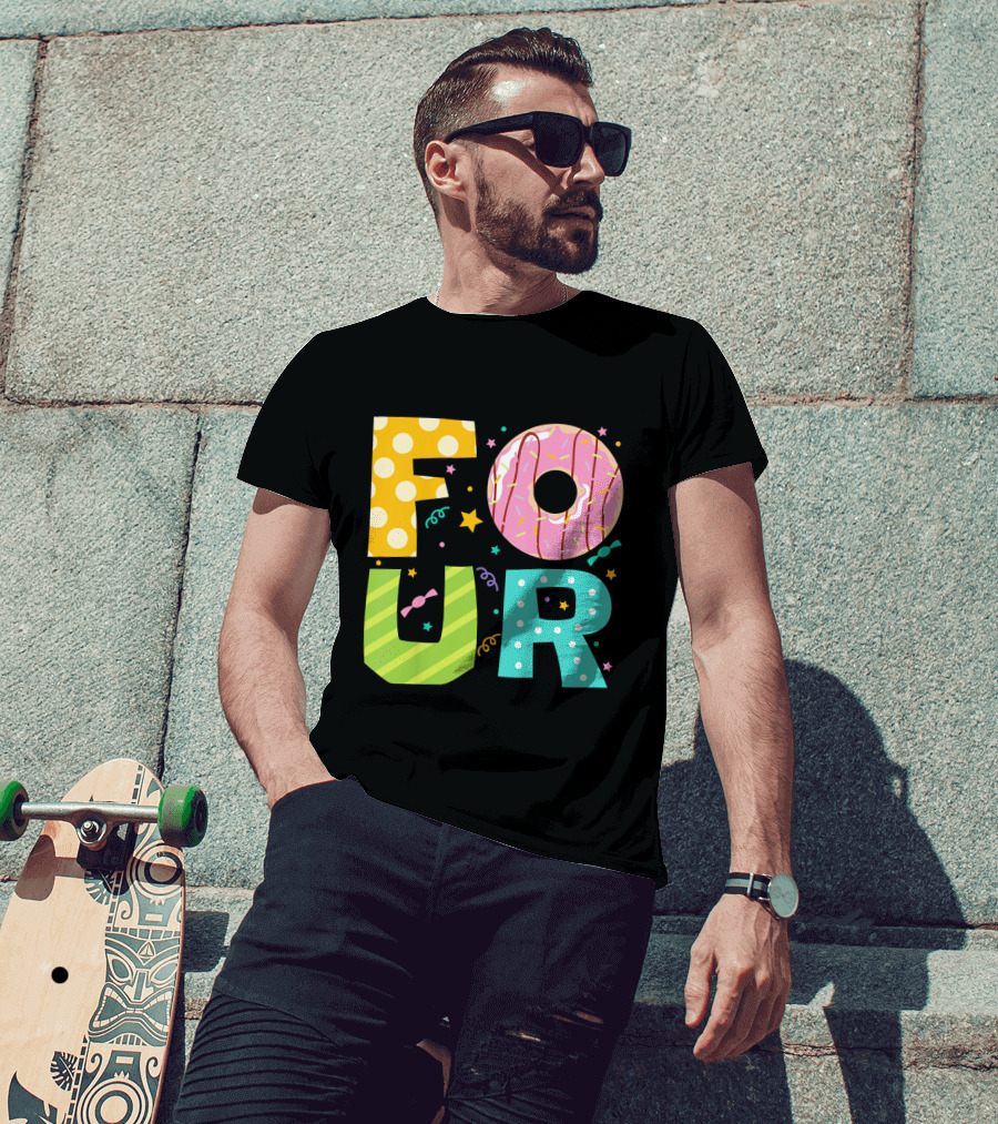 Kids Donut FOUR Year Birthday T-Shirt