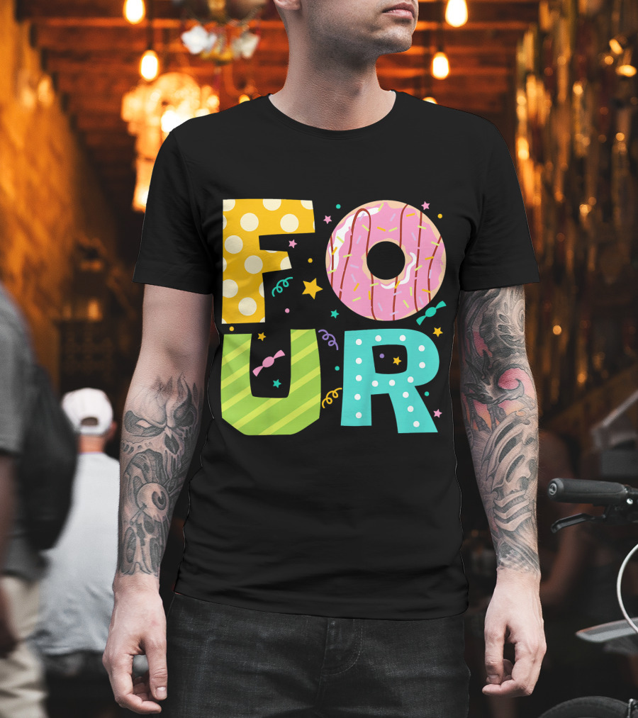 Kids Donut FOUR Year Birthday T-Shirt
