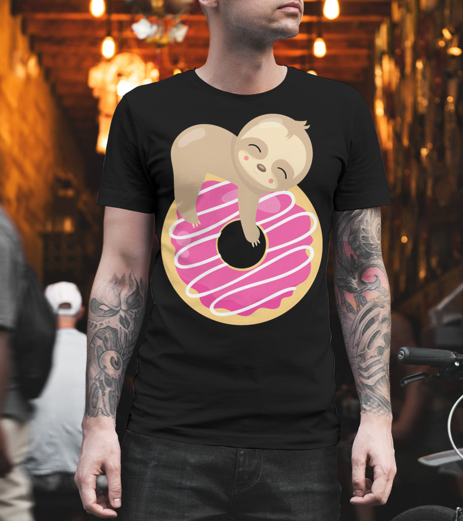 Sloth Donut Funny Animal Cute Pink Pastry Delight T-Shirt