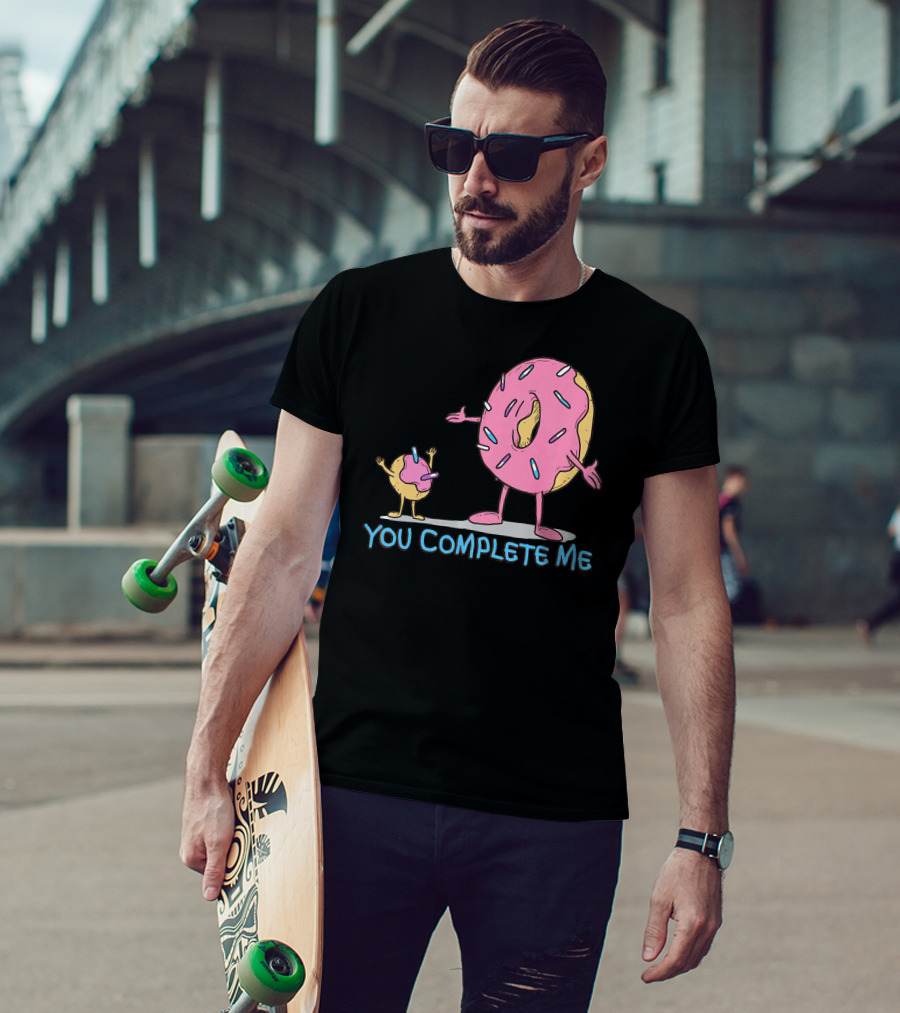 Funny You Complete Me Pink Sprinkled Donut Duo Hugging T-Shirt