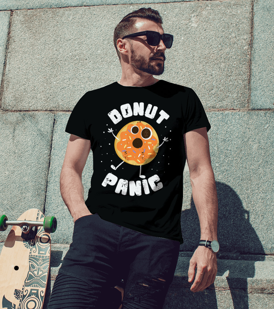 DONUT PANIC Funny Donut With Sprinkles And Eyes T-Shirt