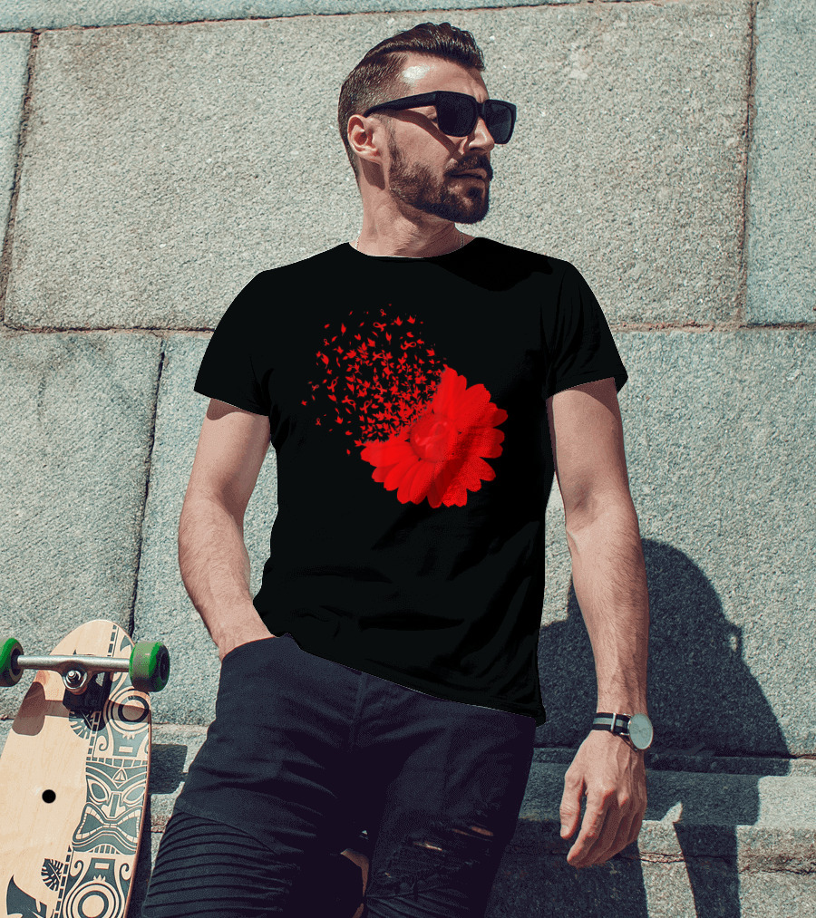 Red Ribbon Flowers AidsHiv Awareness Explosion T-Shirt