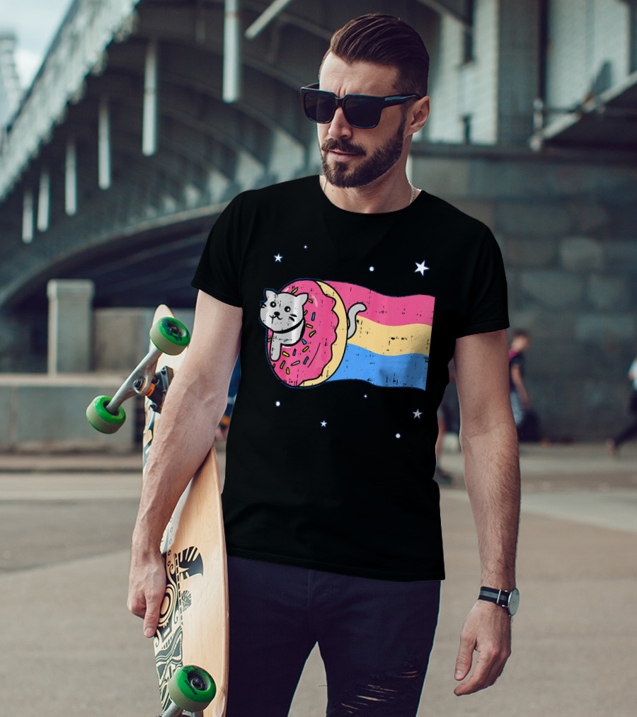 Donut Cat Nyan Rainbow Sprinkles Cute Doughnut Stars T-Shirt