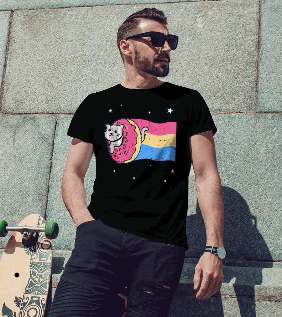 Donut Cat Nyan Rainbow Sprinkles Cute Doughnut Stars T-Shirt