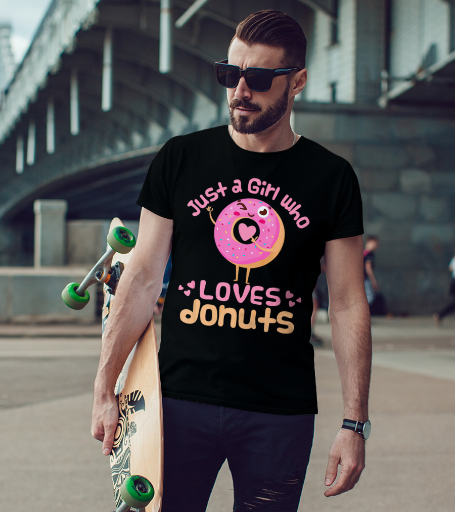 Just A Girl Who Loves Donuts Happy Pink Sprinkled Donut With Heart T-Shirt