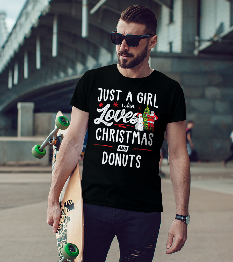Just A Girl Who Loves Christmas And Donuts Santa Snowman T-Shirt