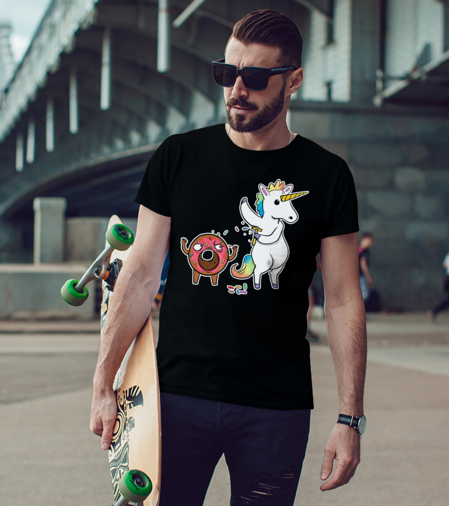 Funny Unicorn Shaving Angry Donut How Doug T-Shirt