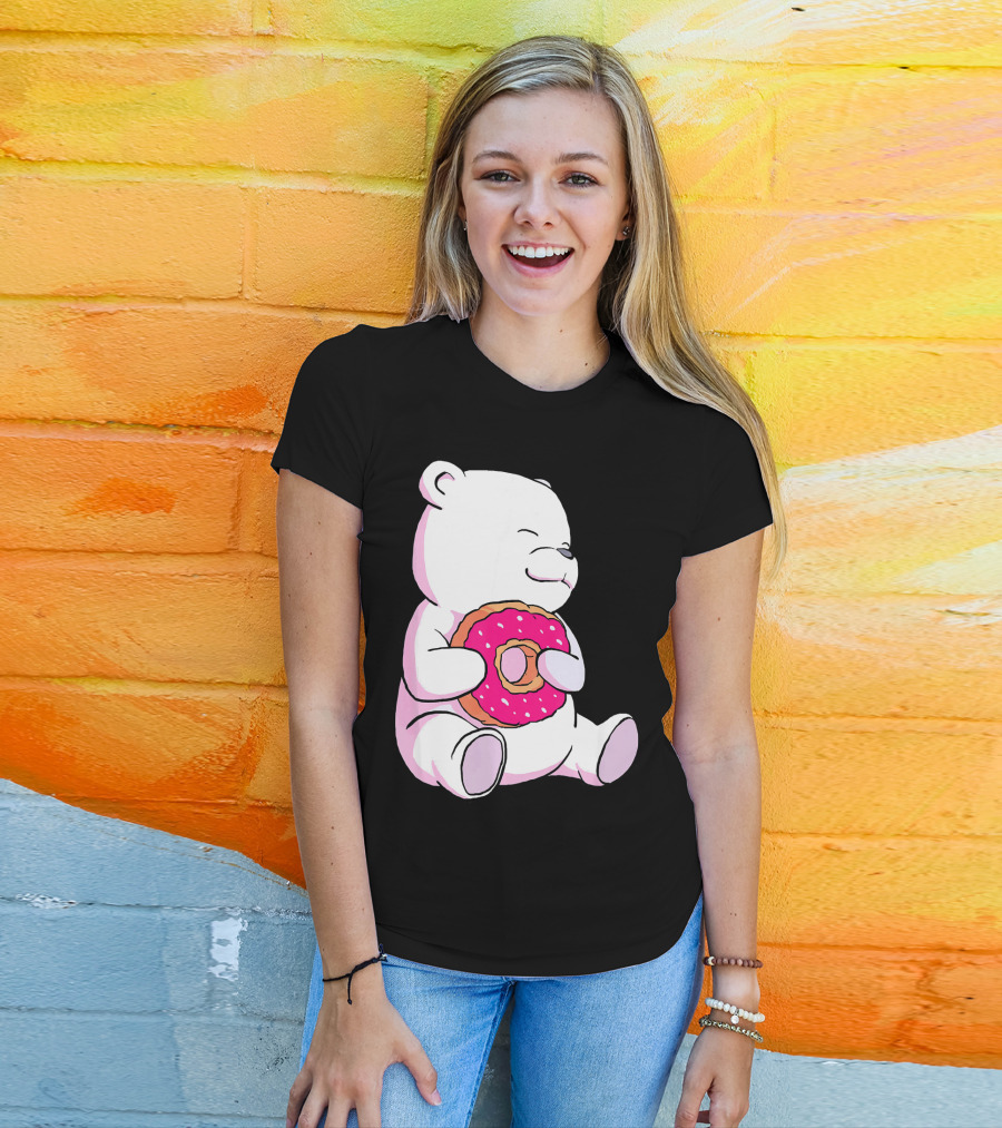 Polar Bear Holding Donut Animal Lover T-Shirt