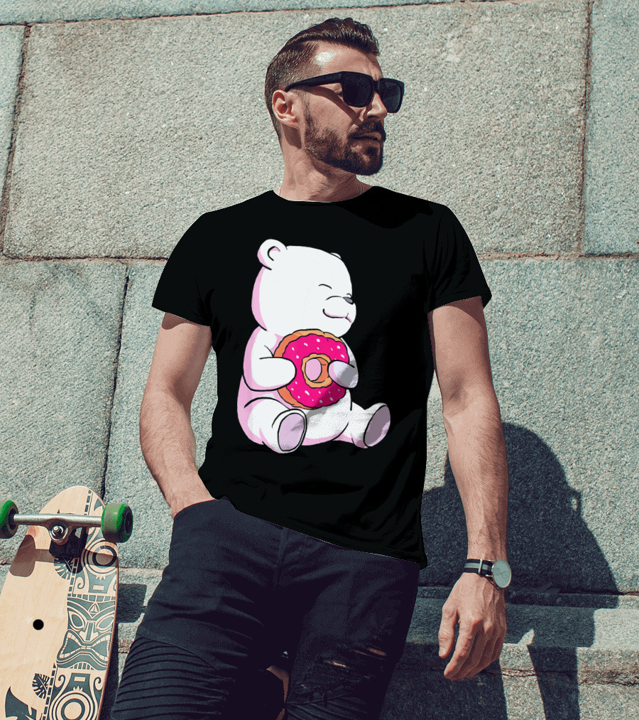 Polar Bear Holding Donut Animal Lover T-Shirt