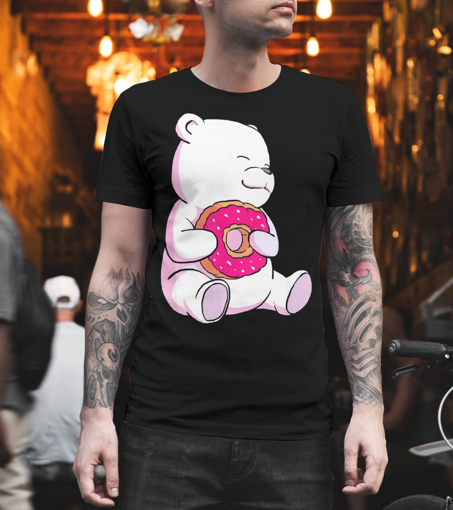 Polar Bear Holding Donut Animal Lover T-Shirt