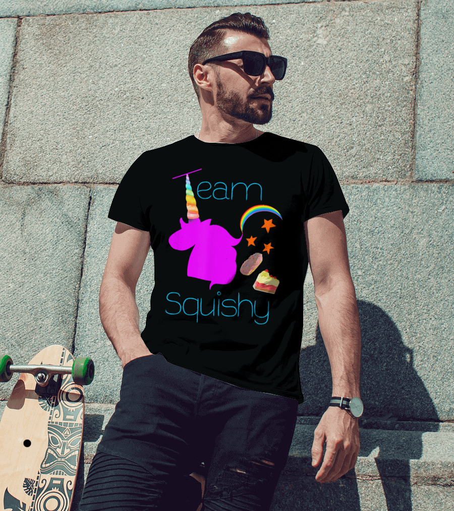 Team Squishy Forever Unicorn Rainbow Donut Cake Stars T-Shirt