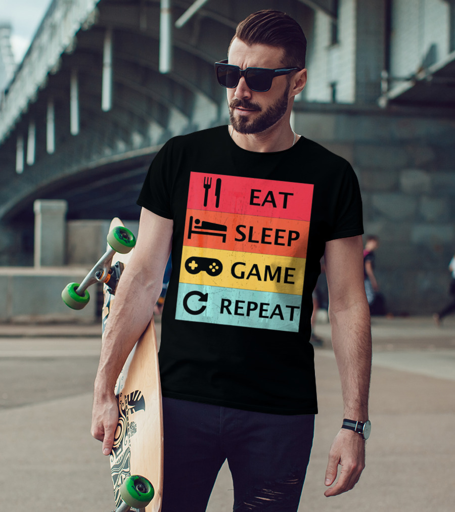 Eat Sleep Game Repeat Meme Retro Icons T-Shirt