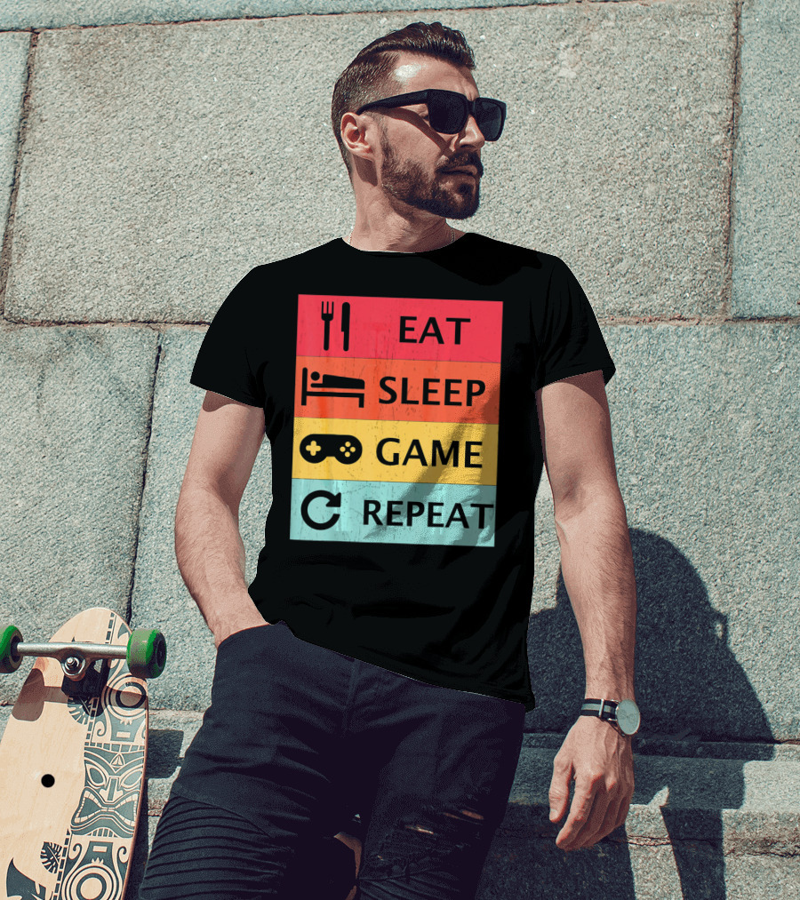Eat Sleep Game Repeat Meme Retro Icons T-Shirt