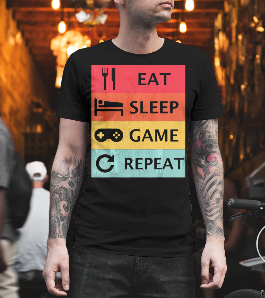 Eat Sleep Game Repeat Meme Retro Icons T-Shirt