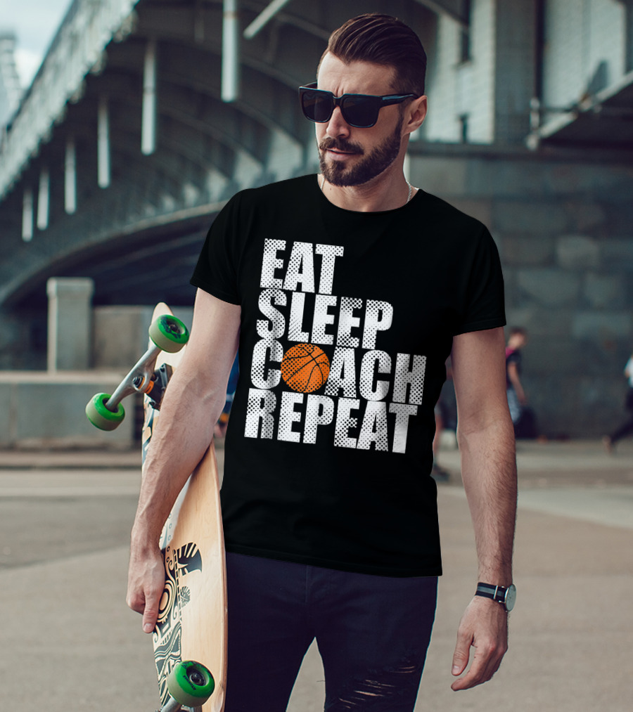 Eat Sleep Coach Basketball Repeat Vintage Style Fun Sports T-Shirt