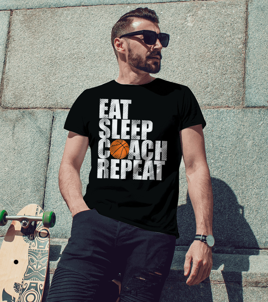 Eat Sleep Coach Basketball Repeat Vintage Style Fun Sports T-Shirt