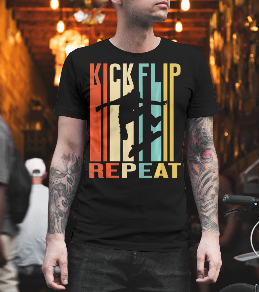 Kick Flip Repeat Vintage Skateboarding T-Shirt