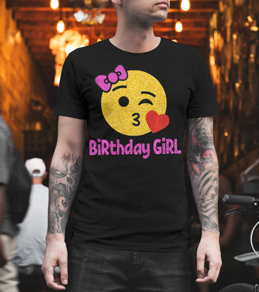 Birthday Girl Emoji Pink Bow Red Heart T-Shirt