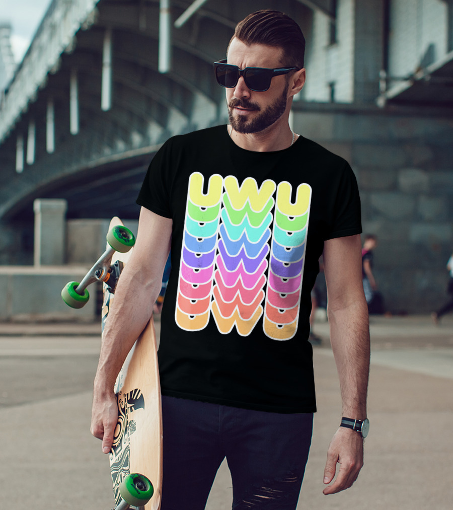 UWU Cute Face Emoji Letter Kawaii Rainbow Keyopt T-Shirt