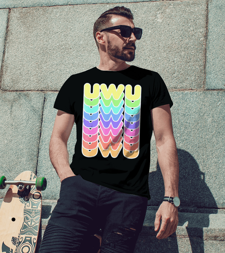 UWU Cute Face Emoji Letter Kawaii Rainbow Keyopt T-Shirt