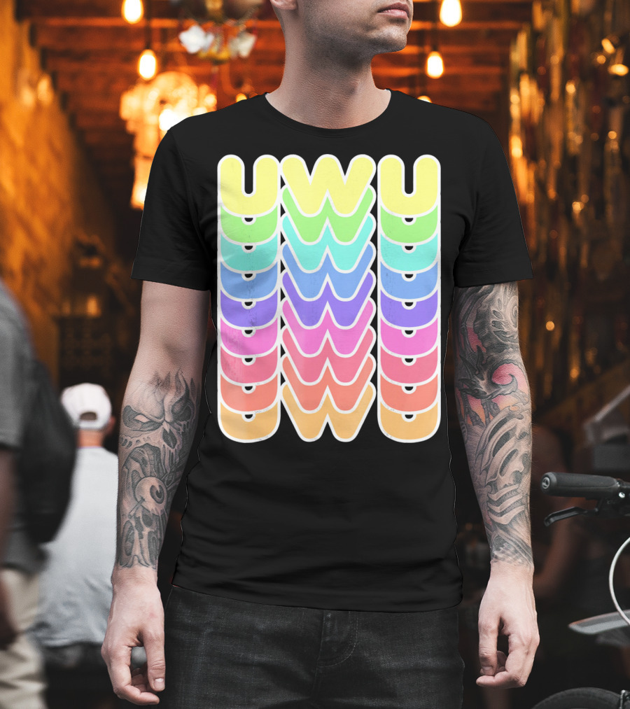 UWU Cute Face Emoji Letter Kawaii Rainbow Keyopt T-Shirt