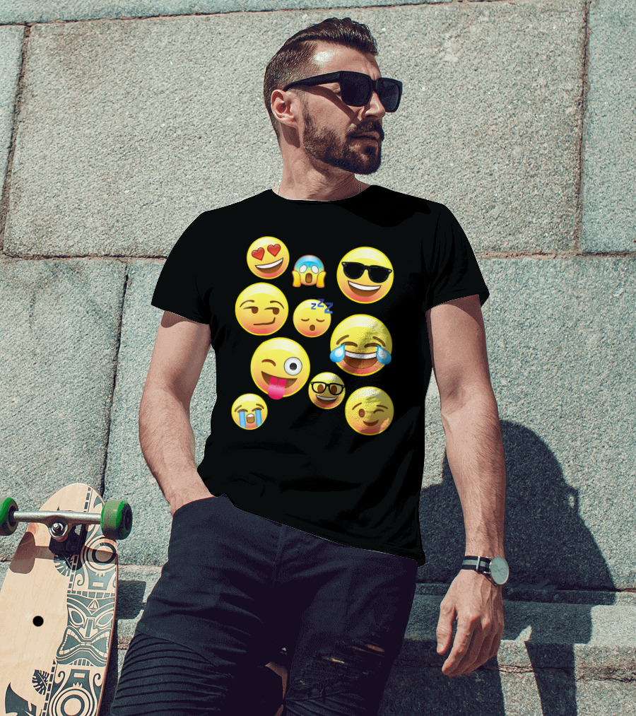 Funny Emoji Faces For Girls Heart Eyes Sleepy Wink Tears Sunglasses Zany T-Shirt